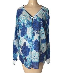 MAGAZINE Womens Size XL BOHO Shirt Pullover Blue White Floral Tunic Cotton New